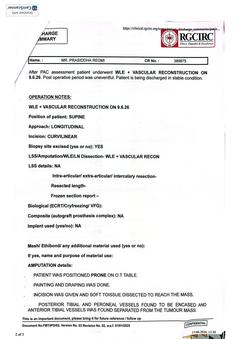 Discharge summary, page 2 of 5 (operation notes)